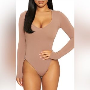 🔥3/$30! [Naked Wardrobe] Deep V Long Sleeve Bodysuit